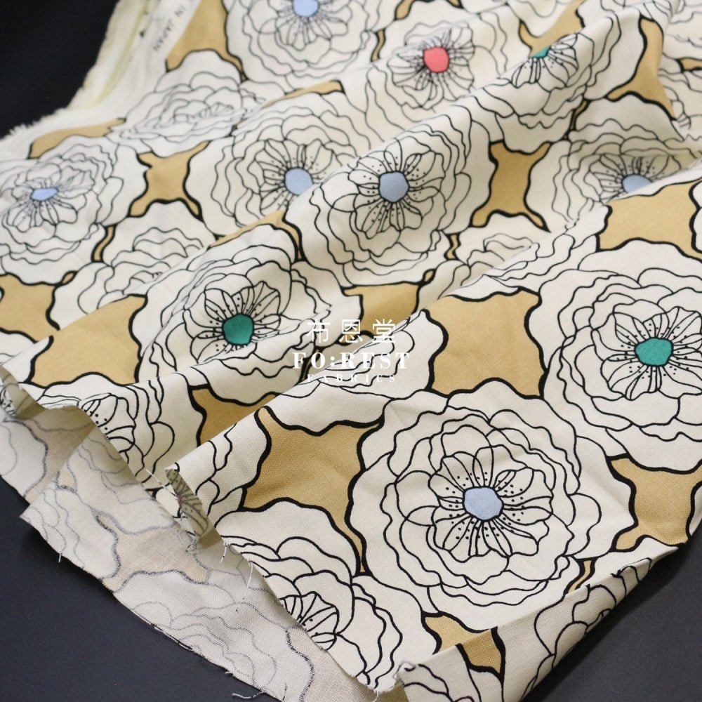 Canvas - Peony flower fabric Khaki - FO:REST Fabric 布恩堂Liberty fabrictana lawnjapanese fabricykk zipper