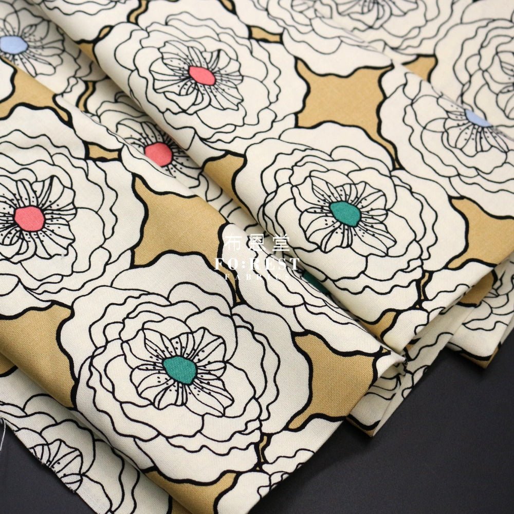 Canvas - Peony flower fabric Khaki - FO:REST Fabric 布恩堂Liberty fabrictana lawnjapanese fabricykk zipper
