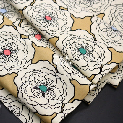 Canvas - Peony flower fabric Khaki - FO:REST Fabric 布恩堂Liberty fabrictana lawnjapanese fabricykk zipper