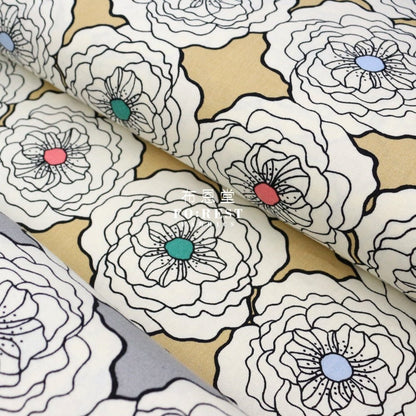 Canvas - Peony flower fabric Khaki - FO:REST Fabric 布恩堂Liberty fabrictana lawnjapanese fabricykk zipper