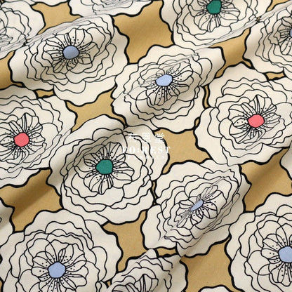 Canvas - Peony flower fabric Khaki - FO:REST Fabric 布恩堂Liberty fabrictana lawnjapanese fabricykk zipper