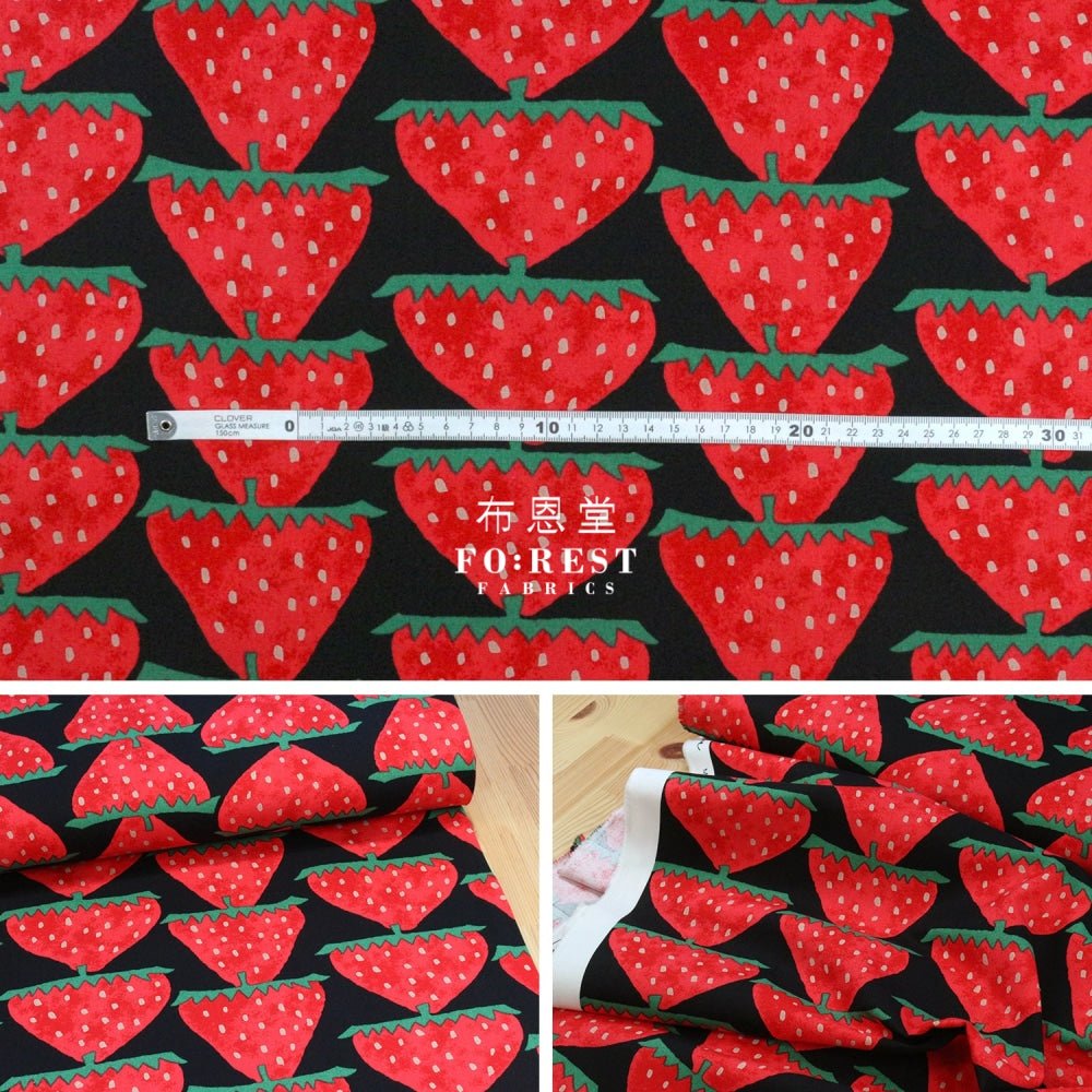 Canvas - strawberry fabric Black - FO:REST Fabric 布恩堂Liberty fabrictana lawnjapanese fabricykk zipper