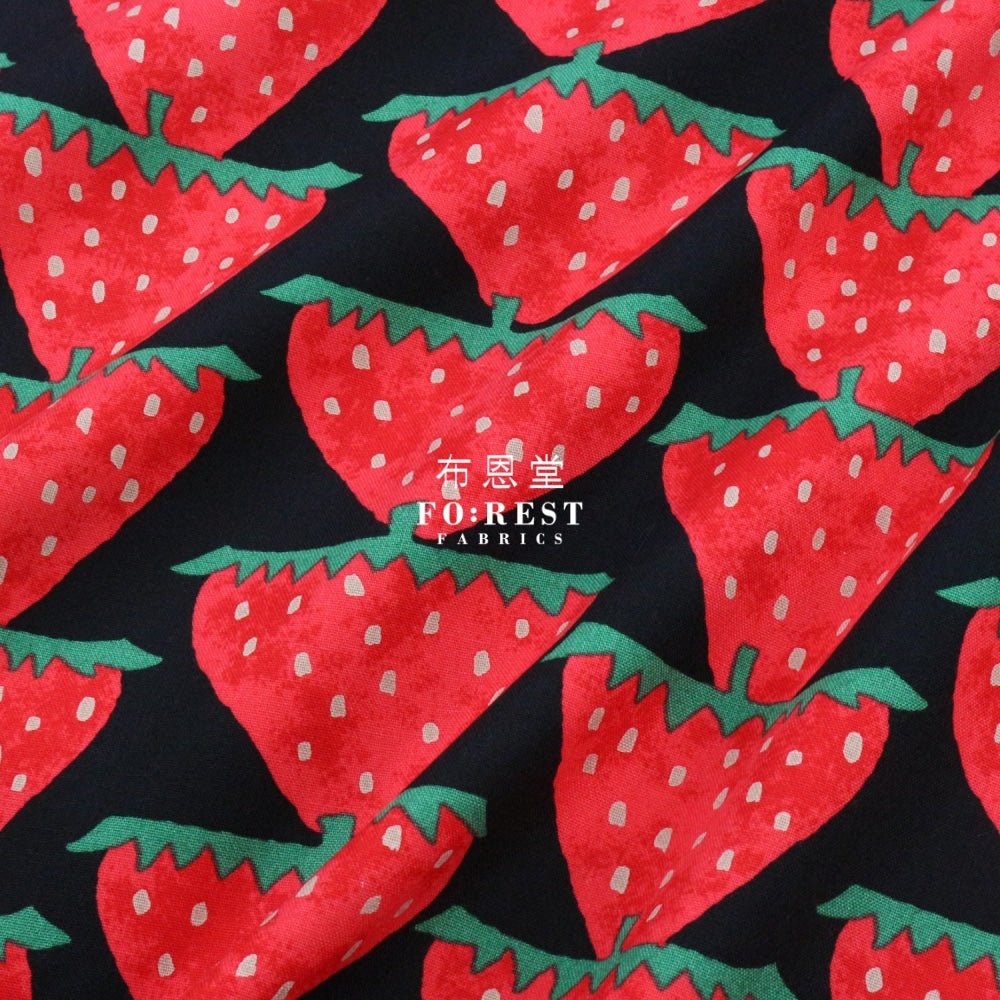 Canvas - strawberry fabric Black - FO:REST Fabric 布恩堂Liberty fabrictana lawnjapanese fabricykk zipper