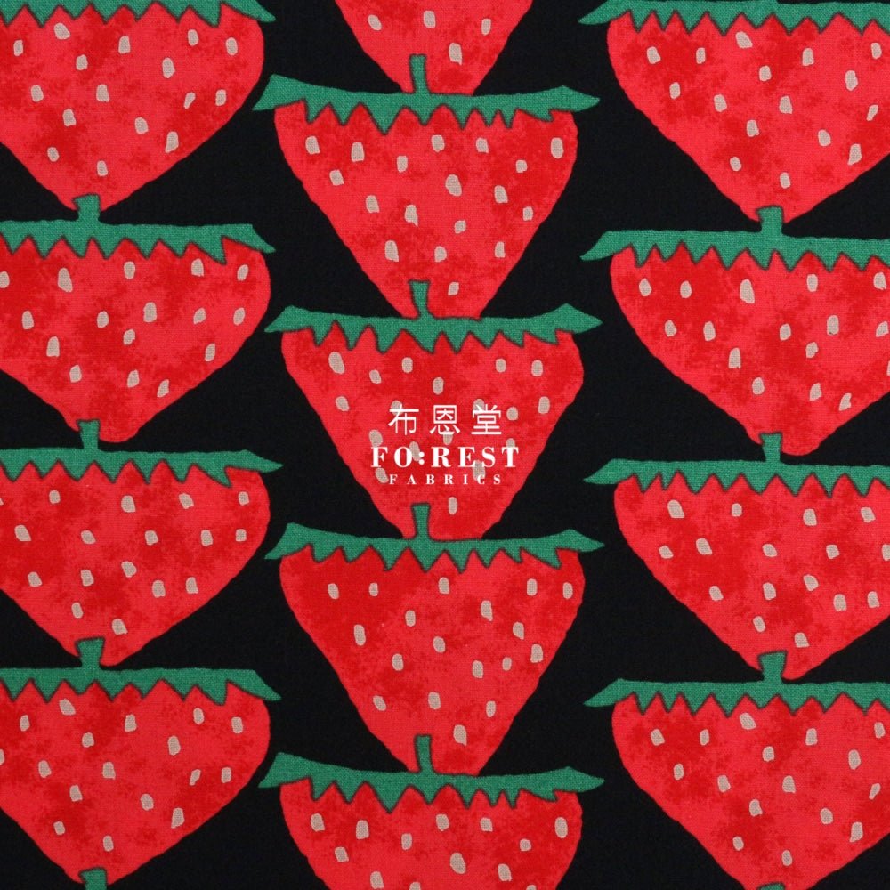 Canvas - strawberry fabric Black - FO:REST Fabric 布恩堂Liberty fabrictana lawnjapanese fabricykk zipper