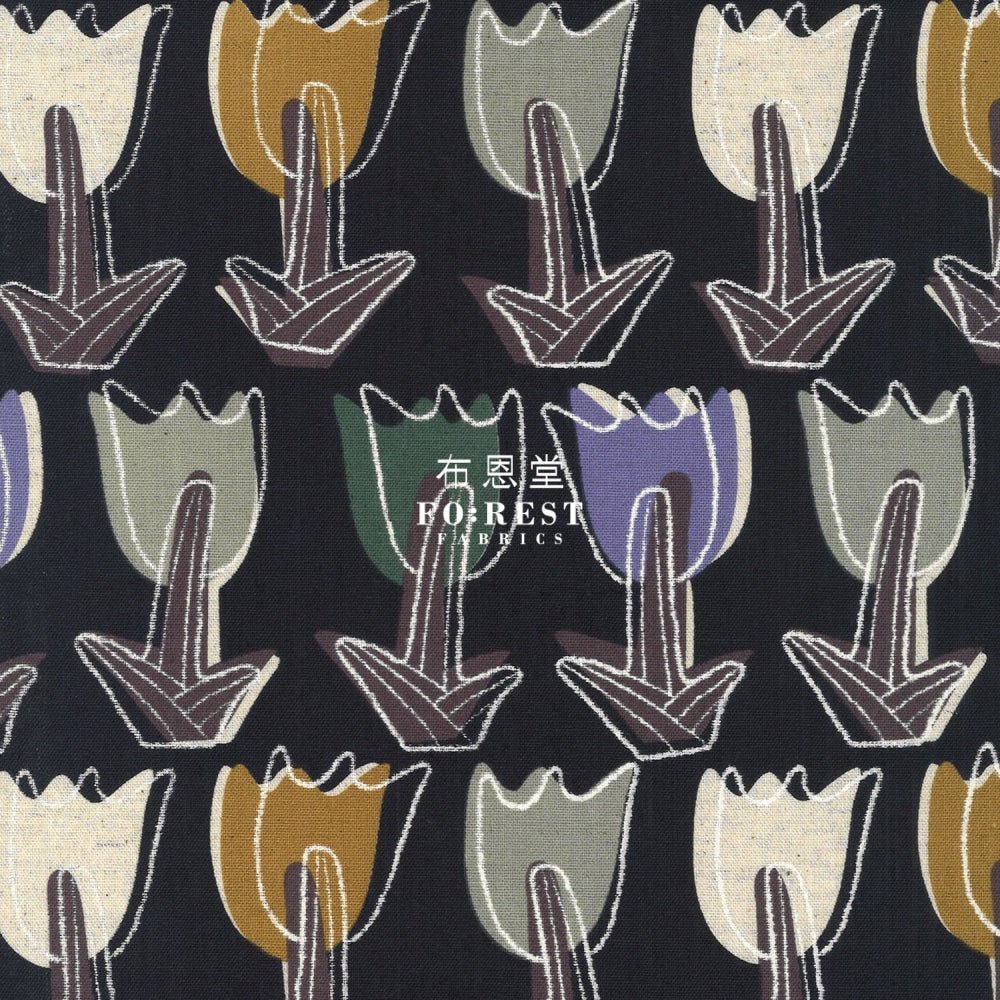 Canvas - Tulipa fabric Black - FO:REST Fabric 布恩堂Liberty fabrictana lawnjapanese fabricykk zipper