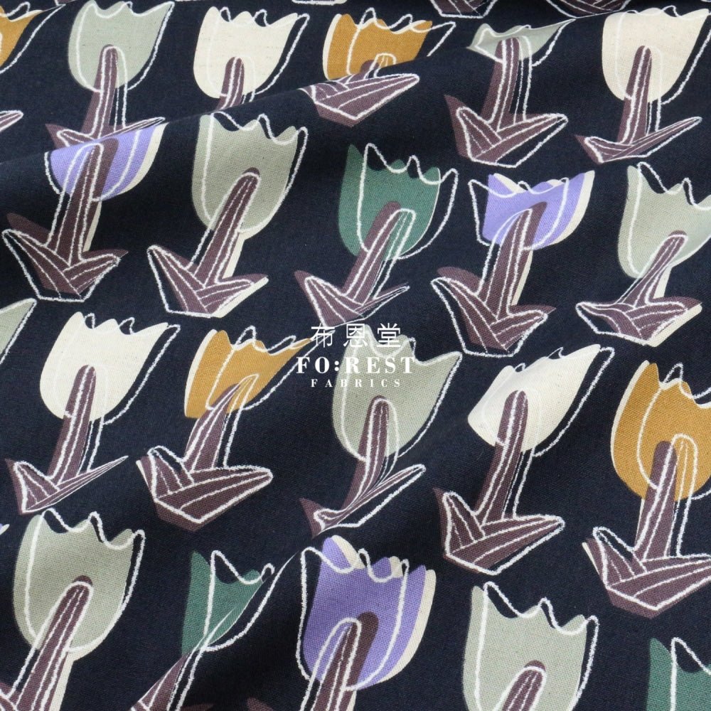 Canvas - Tulipa fabric Black - FO:REST Fabric 布恩堂Liberty fabrictana lawnjapanese fabricykk zipper