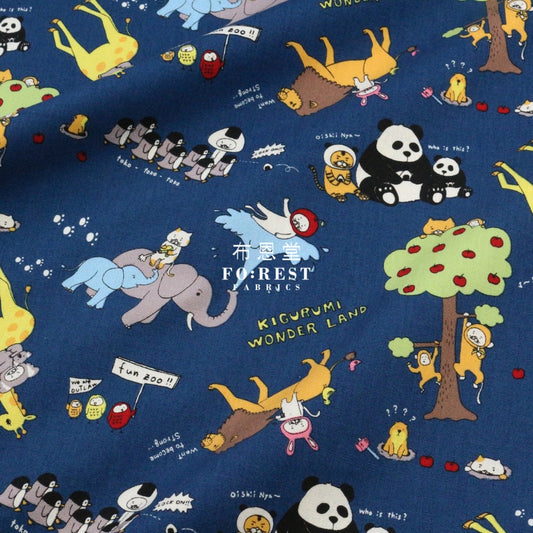 Canvas - Zoo Park Fabric Navy Cotton Linen Canvas