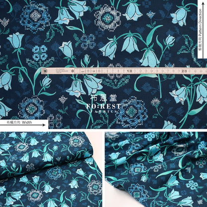 Copy Of Cotton - Brilliant Blooms Flower Navy