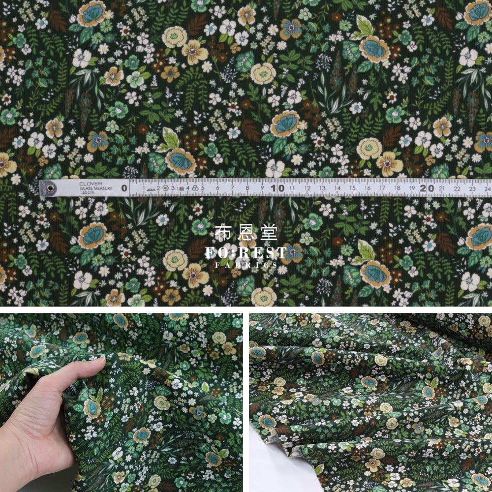 Corduroy - Flower fabric Green 燈芯絨 - FO:REST Fabric 布恩堂Liberty fabrictana lawnjapanese fabricykk zipper