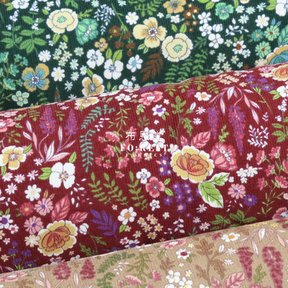 Corduroy - Flower Fabric Wine 100%Brushed Cotton