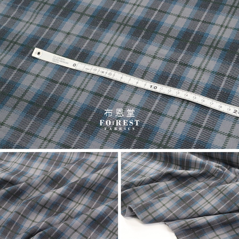 Corduroy - Tartan Fabric Blue 100%Brushed Cotton