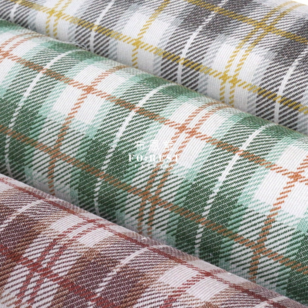 Corduroy - Tartan Fabric Brown 100%Brushed Cotton