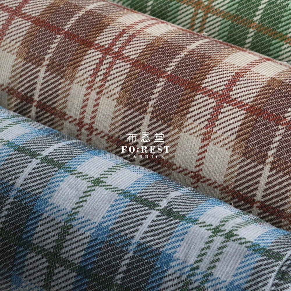 Corduroy - Tartan Fabric Brown 100%Brushed Cotton