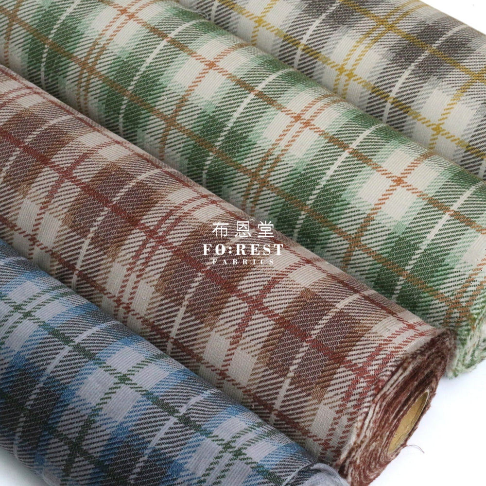 Corduroy - Tartan Fabric Brown 100%Brushed Cotton