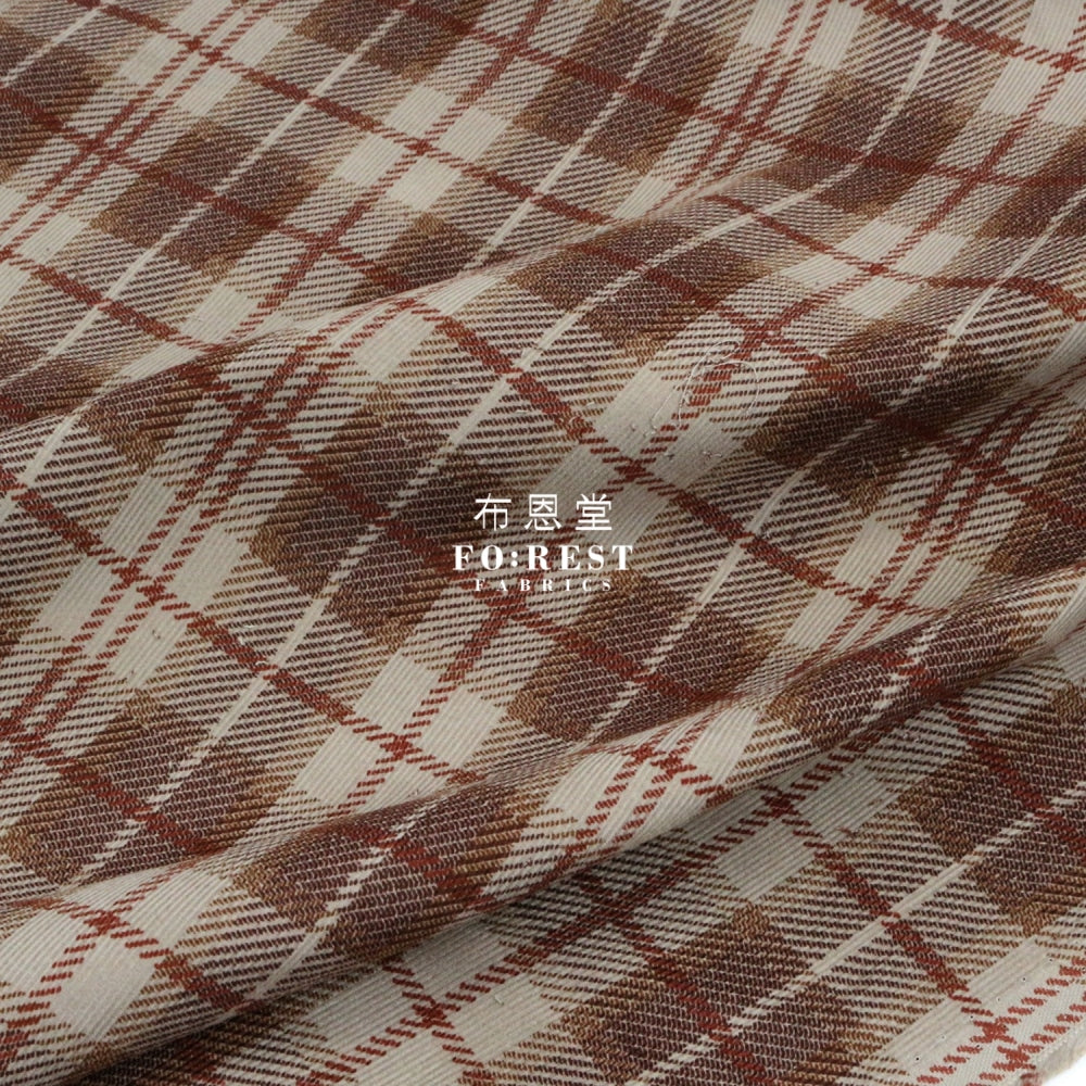 Corduroy - Tartan Fabric Brown 100%Brushed Cotton