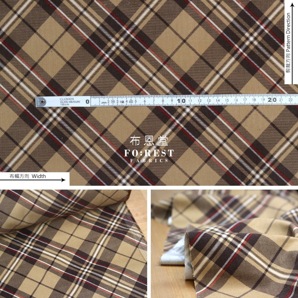 Corduroy - Tartan Fabric Khaki 100%brushed Cotton