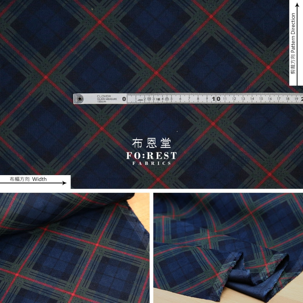Corduroy - Tartan Fabric Navy 100%brushed Cotton