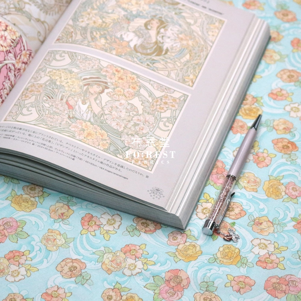 Cotton - Alphonse Mucha Swirls & Rose Florals Fabric