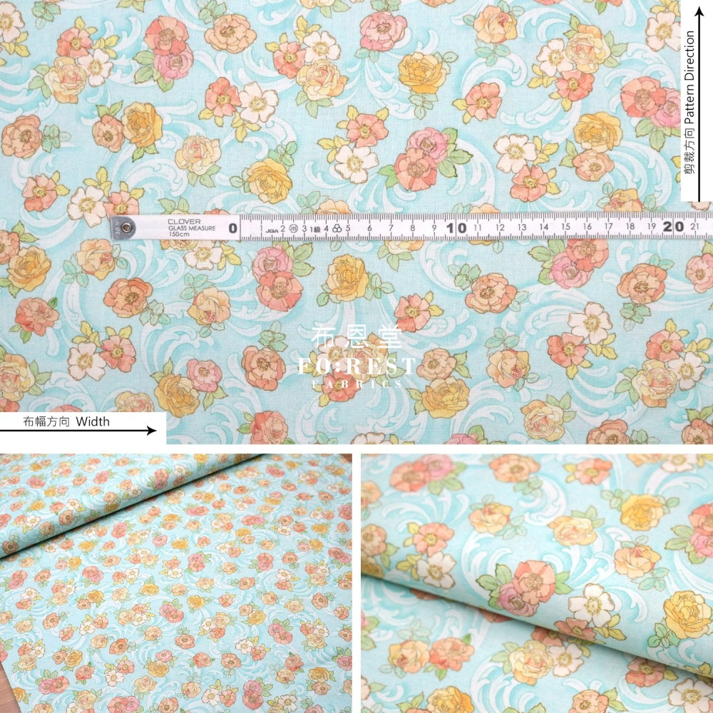 Cotton - Alphonse Mucha Swirls & Rose Florals Fabric