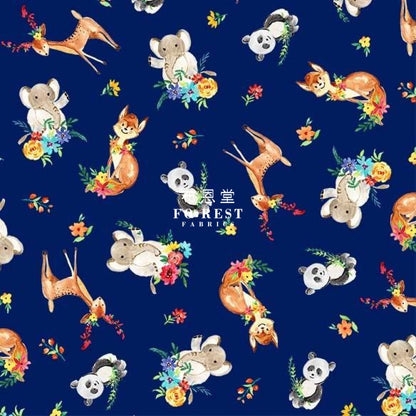 Cotton - Animals Little Forest Fabric Navy Fabirc