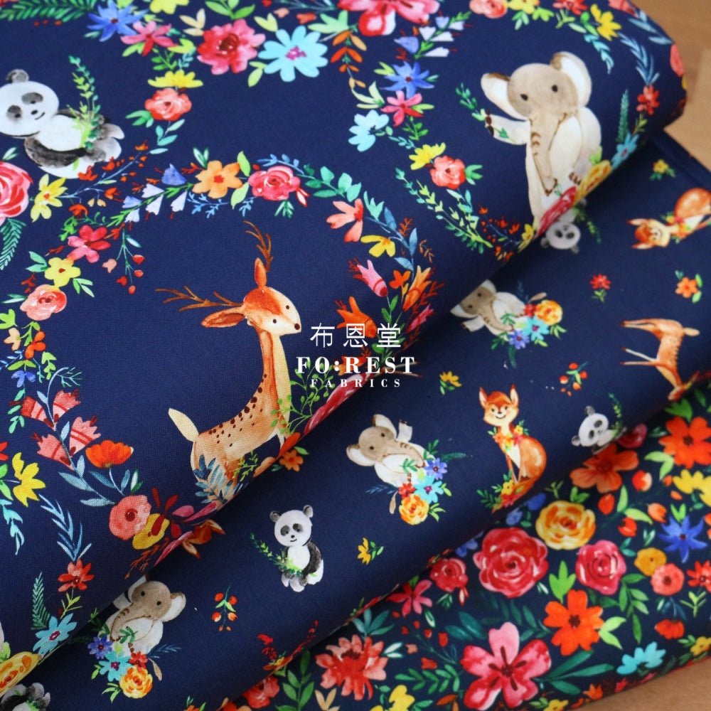 cotton - Animals Little Forest fabric Navy - FO:REST Fabric 布恩堂Liberty fabrictana lawnjapanese fabricykk zipper