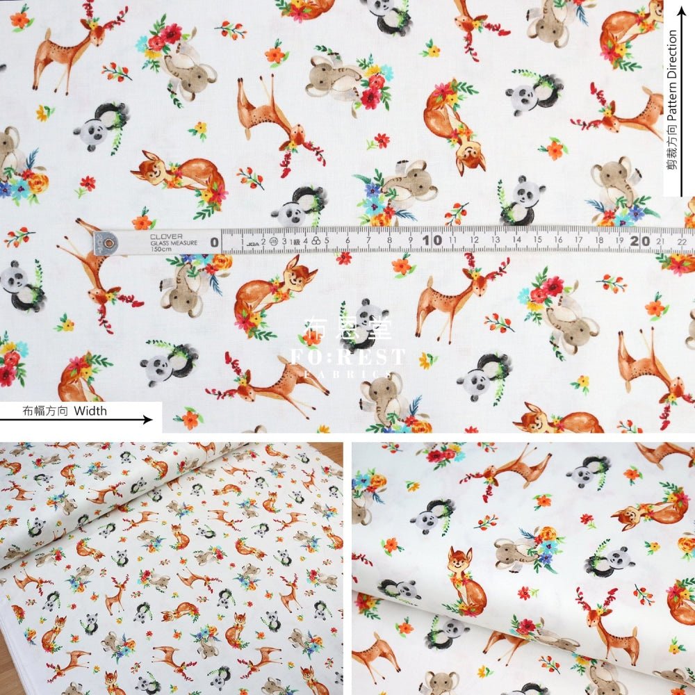 cotton - Animals Little Forest fabric White - FO:REST Fabric 布恩堂Liberty fabrictana lawnjapanese fabricykk zipper