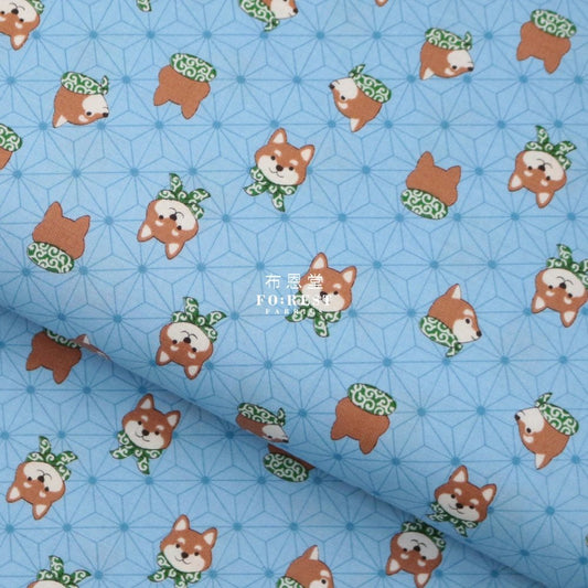 cotton - Asanoha Shiba Inu fabric LT.Blue - FO:REST Fabric 布恩堂Liberty fabrictana lawnjapanese fabricykk zipper