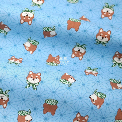 cotton - Asanoha Shiba Inu fabric LT.Blue - FO:REST Fabric 布恩堂Liberty fabrictana lawnjapanese fabricykk zipper