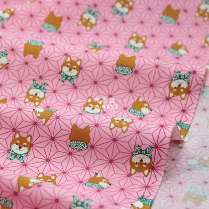 Cotton - Asanoha Shiba Inu Fabric Pink