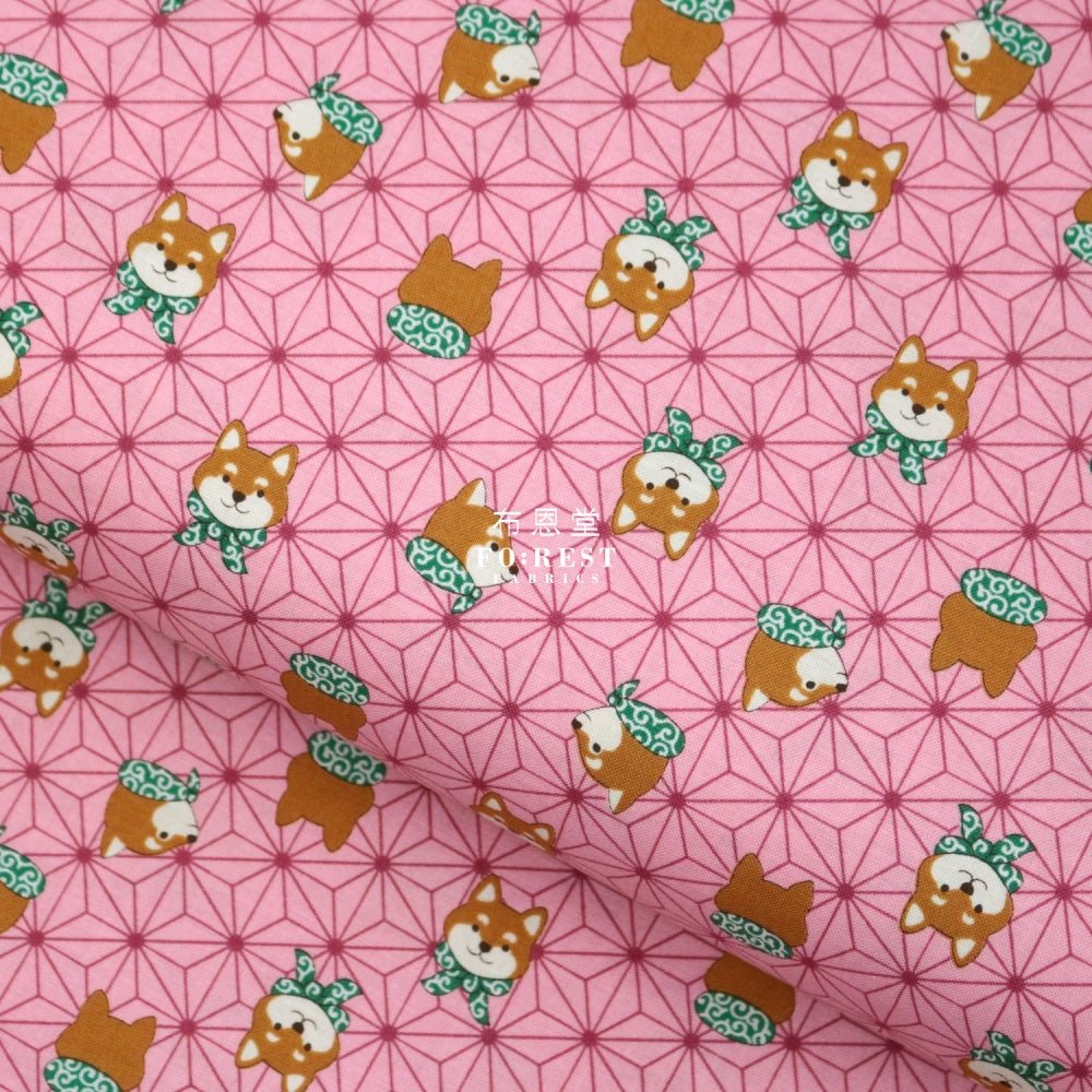 cotton - Asanoha Shiba Inu fabric Pink - FO:REST Fabric 布恩堂Liberty fabrictana lawnjapanese fabricykk zipper