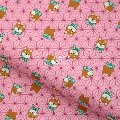 cotton - Asanoha Shiba Inu fabric Pink - FO:REST Fabric 布恩堂Liberty fabrictana lawnjapanese fabricykk zipper