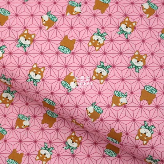 cotton - Asanoha Shiba Inu fabric Pink - FO:REST Fabric 布恩堂Liberty fabrictana lawnjapanese fabricykk zipper