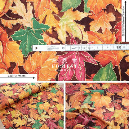 Cotton - Autumn Woodland Friends Metallic Fabric Red
