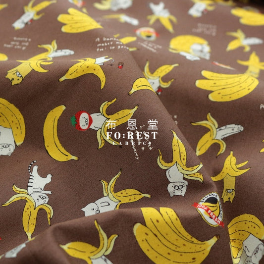 Cotton - Bananaaaa Cats Fabric C Chocolate