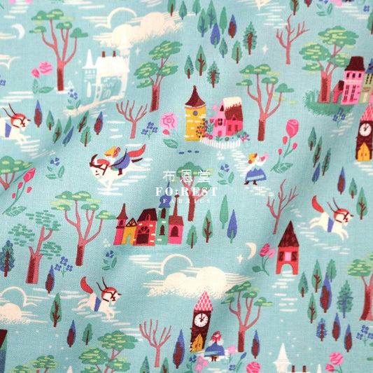 Cotton - Beauty And Beast Countryside Fabric Blue Cotton