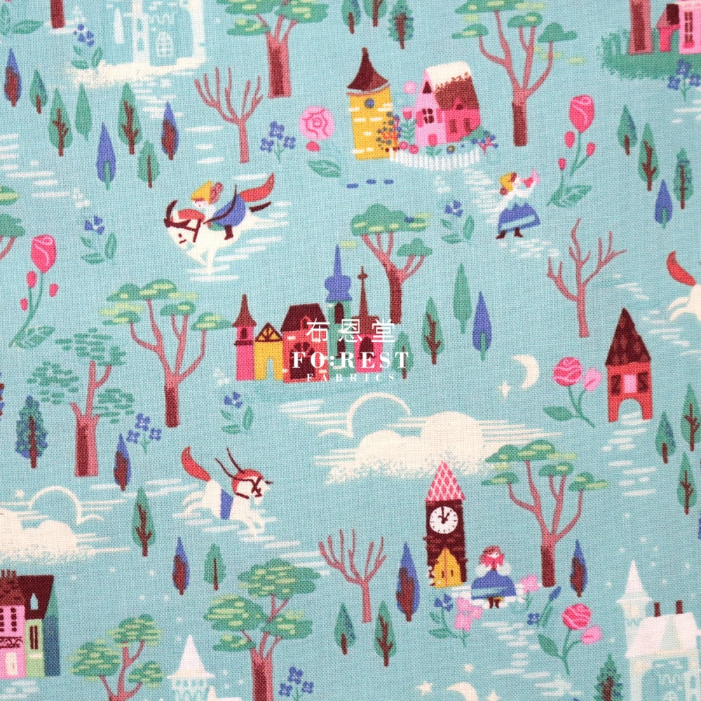 Cotton - Beauty And Beast Countryside Fabric Blue Cotton
