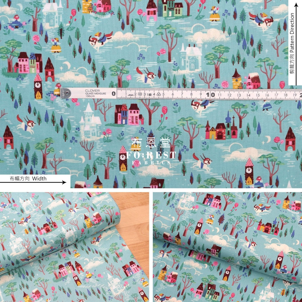 Cotton - Beauty And Beast Countryside Fabric Blue Cotton