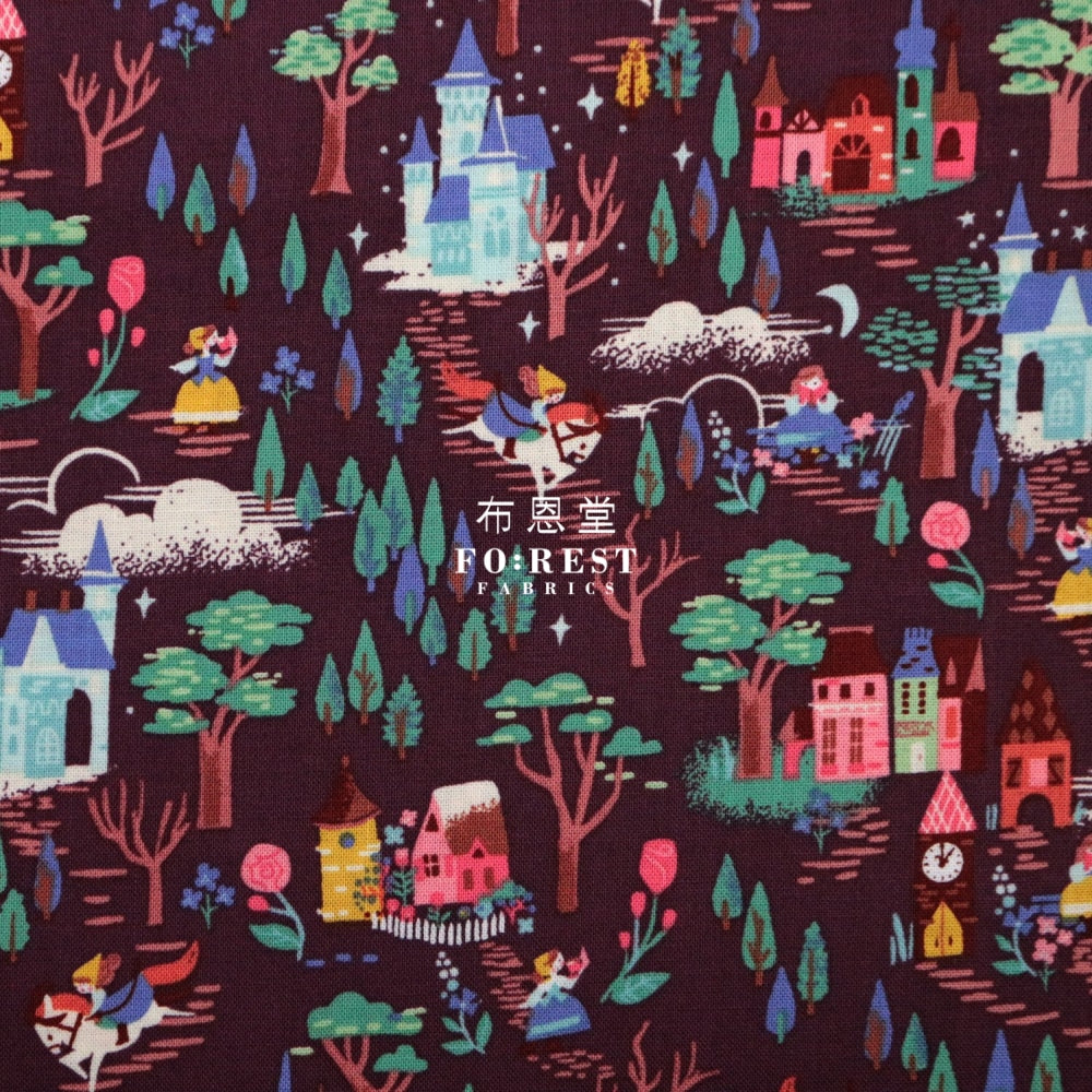 Cotton - Beauty And Beast Countryside Fabric Wine Cotton