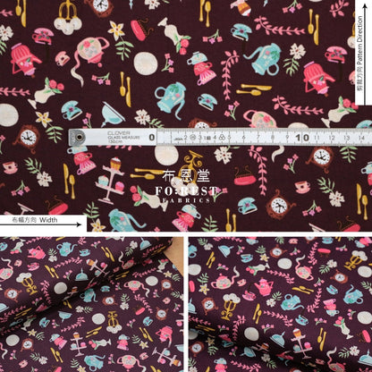Cotton - Beauty And Beast Objects Eggplant Fabric Wine Cotton