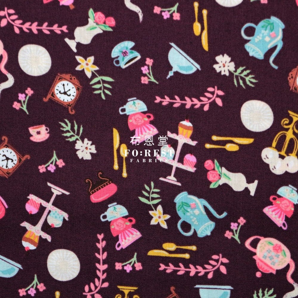 Cotton - Beauty and Beast Objects Eggplant fabric Wine - FO:REST Fabric 布恩堂Liberty fabrictana lawnjapanese fabricykk zipper
