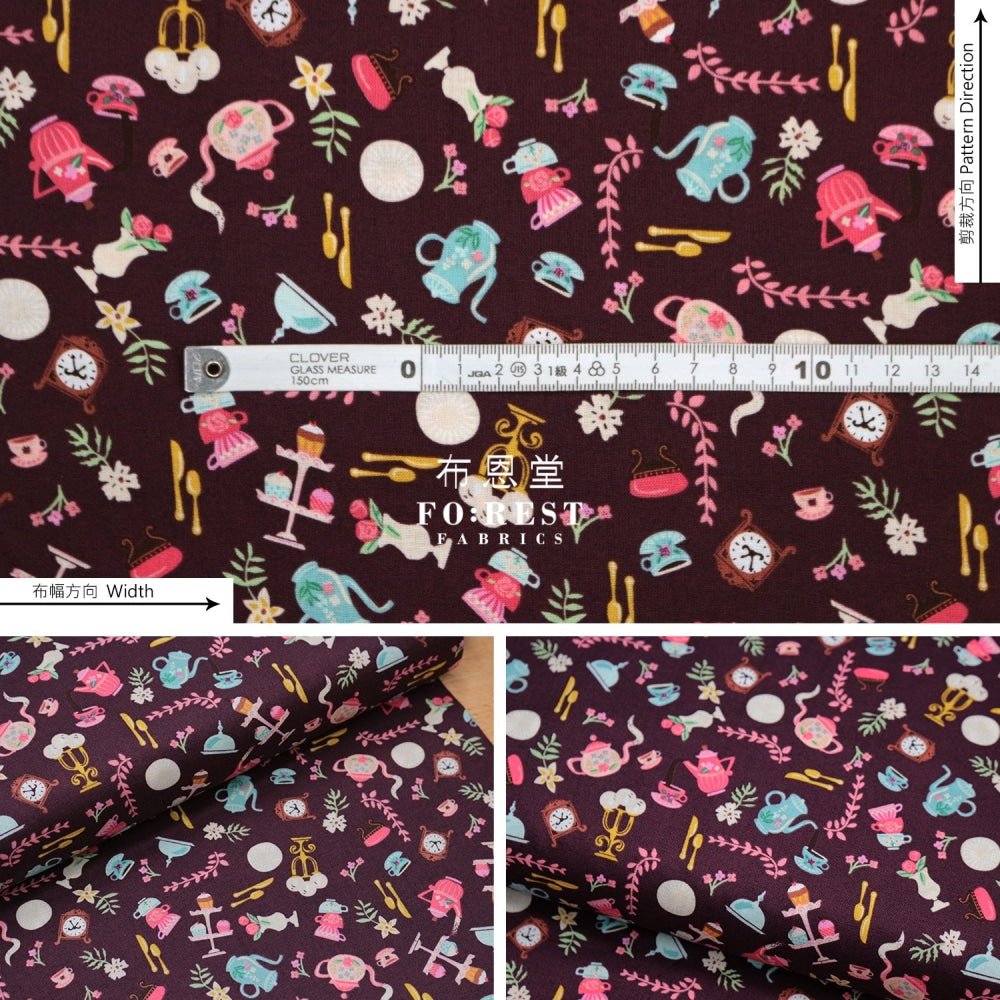 Cotton - Beauty and Beast Objects Eggplant fabric Wine - FO:REST Fabric 布恩堂Liberty fabrictana lawnjapanese fabricykk zipper