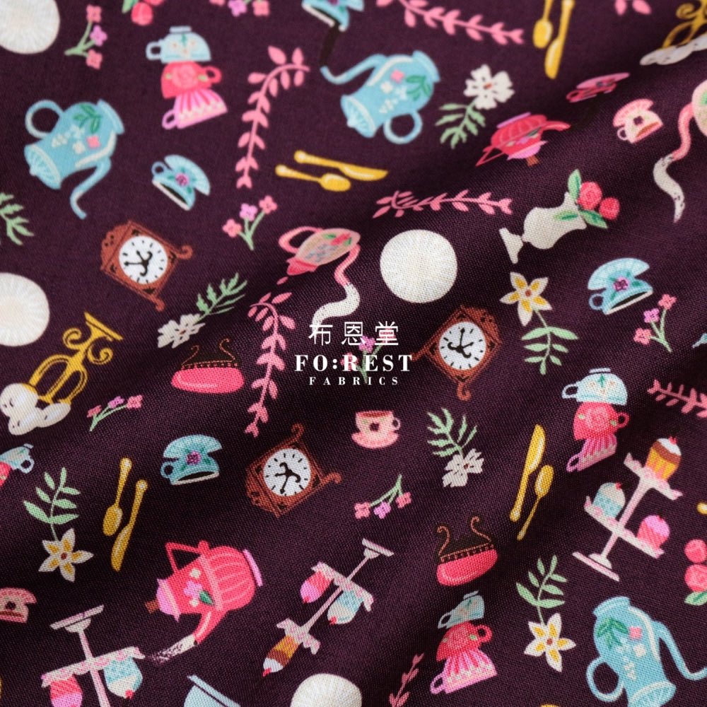 Cotton - Beauty and Beast Objects Eggplant fabric Wine - FO:REST Fabric 布恩堂Liberty fabrictana lawnjapanese fabricykk zipper