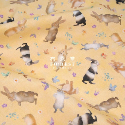 cotton - Big Hug Bunny rabbit fabric Light Yellow - FO:REST Fabric 布恩堂Liberty fabrictana lawnjapanese fabricykk zipper
