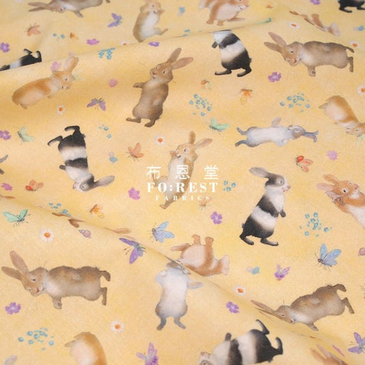 cotton - Big Hug Bunny rabbit fabric Light Yellow - FO:REST Fabric 布恩堂Liberty fabrictana lawnjapanese fabricykk zipper