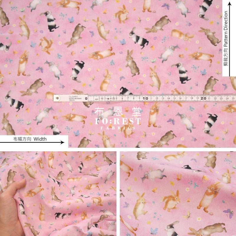 cotton - Big Hug Bunny rabbit fabric LightPurple - FO:REST Fabric 布恩堂Liberty fabrictana lawnjapanese fabricykk zipper