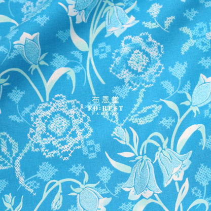 Cotton - Brilliant Blooms Flower Blue