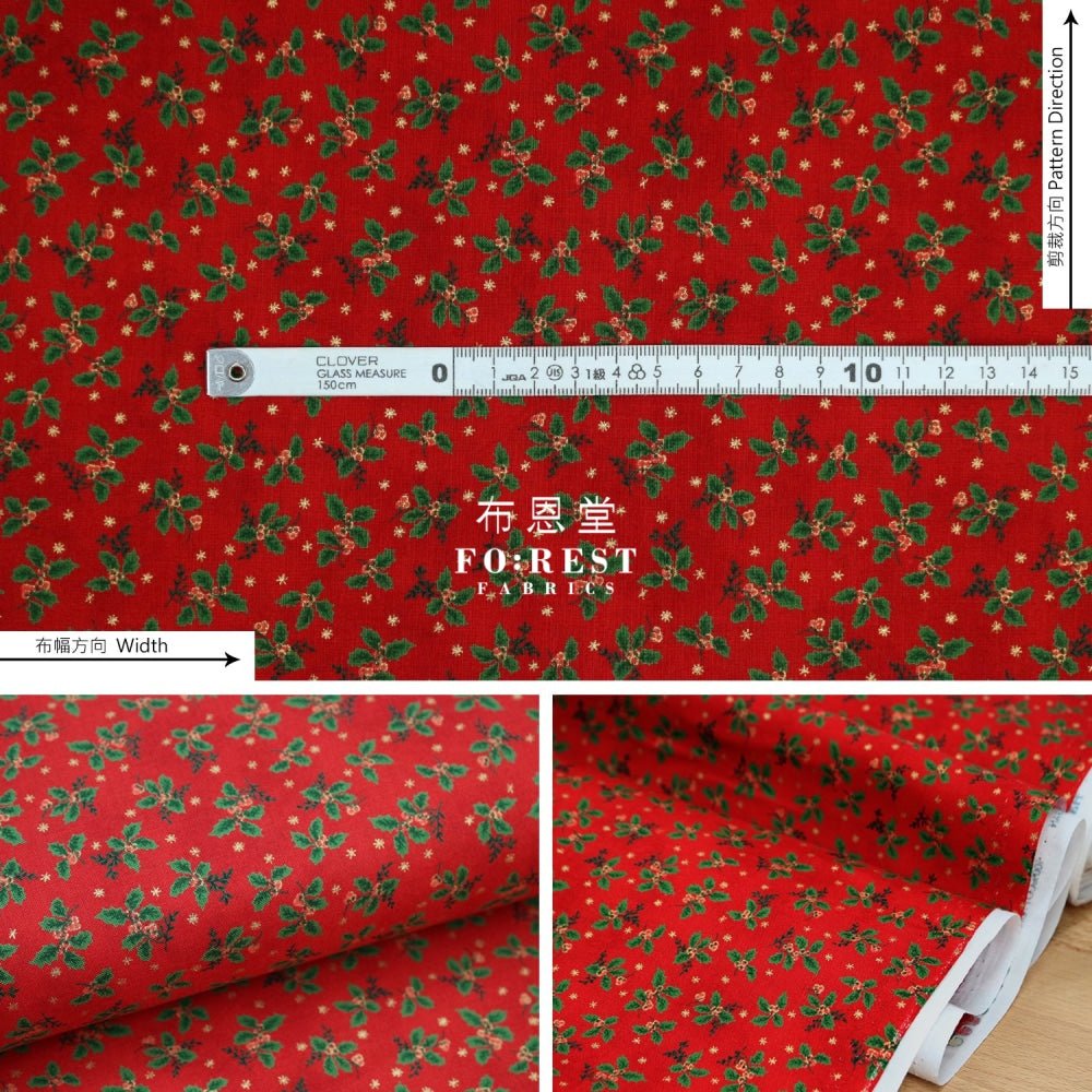 cotton - Christmas flower with metallic fabric Red - FO:REST Fabric 布恩堂Liberty fabrictana lawnjapanese fabricykk zipper