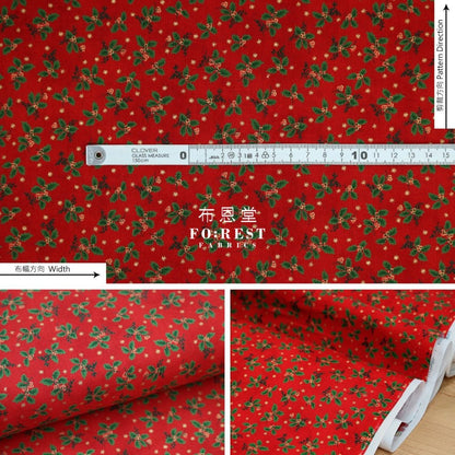 cotton - Christmas flower with metallic fabric Red - FO:REST Fabric 布恩堂Liberty fabrictana lawnjapanese fabricykk zipper