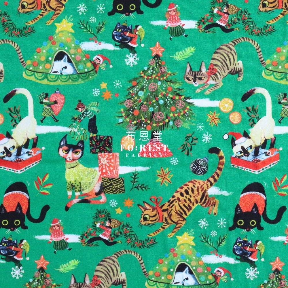 cotton - Christmas Playing Cats fabric PINE - FO:REST Fabric 布恩堂Liberty fabrictana lawnjapanese fabricykk zipper