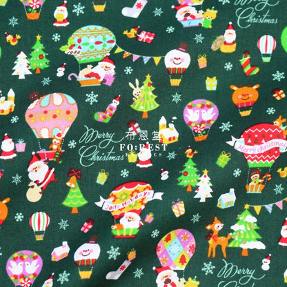 Cotton - Christmas Santa Ballon Fabric Green Cotton